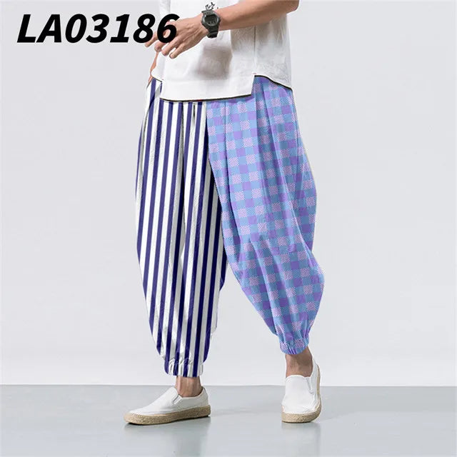 Checkerboard Printed Colorful Plaid Casual Beach Harem Pants Men Hip Hop Nine Points Trousers Jogger Sweatpants Pantalon Homme