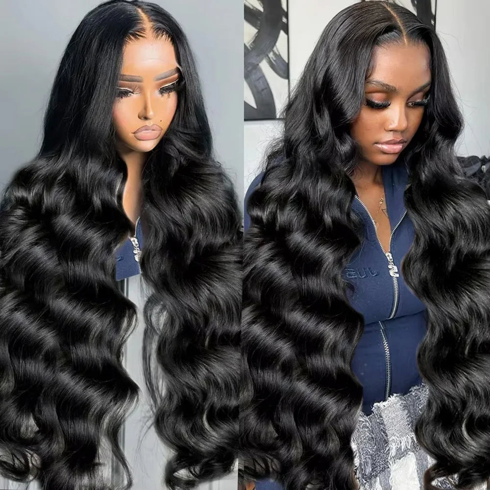 13x6 HD Lace Frontal Wig 46 Inch Body Wave #1B Natural Black Human Hair 200 Density Pre Plucked Natural Hairline Ready To Wear