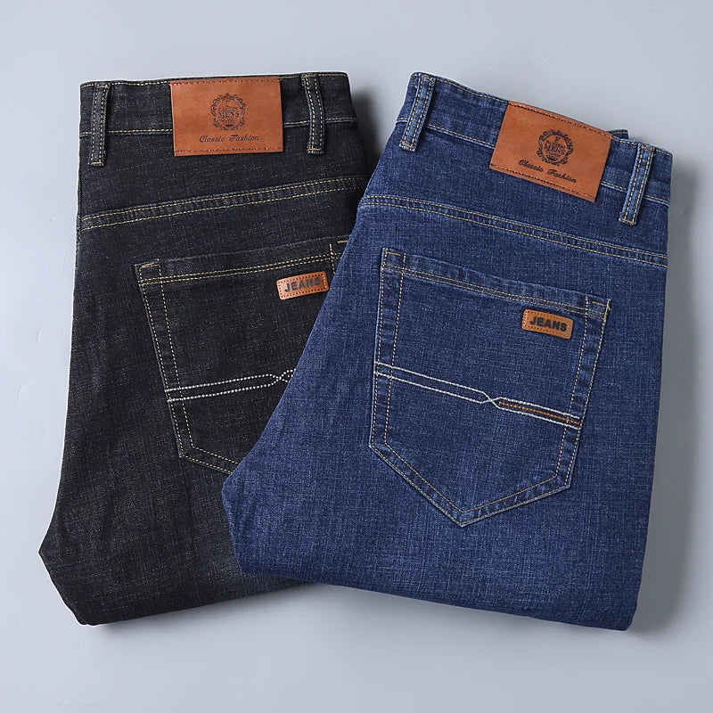 New Men Classic Jeans Homme Pantalones Hombre Soft Black Blue Denim Cargo Pants Business Casual All Match Baggy Jean Size 28-40