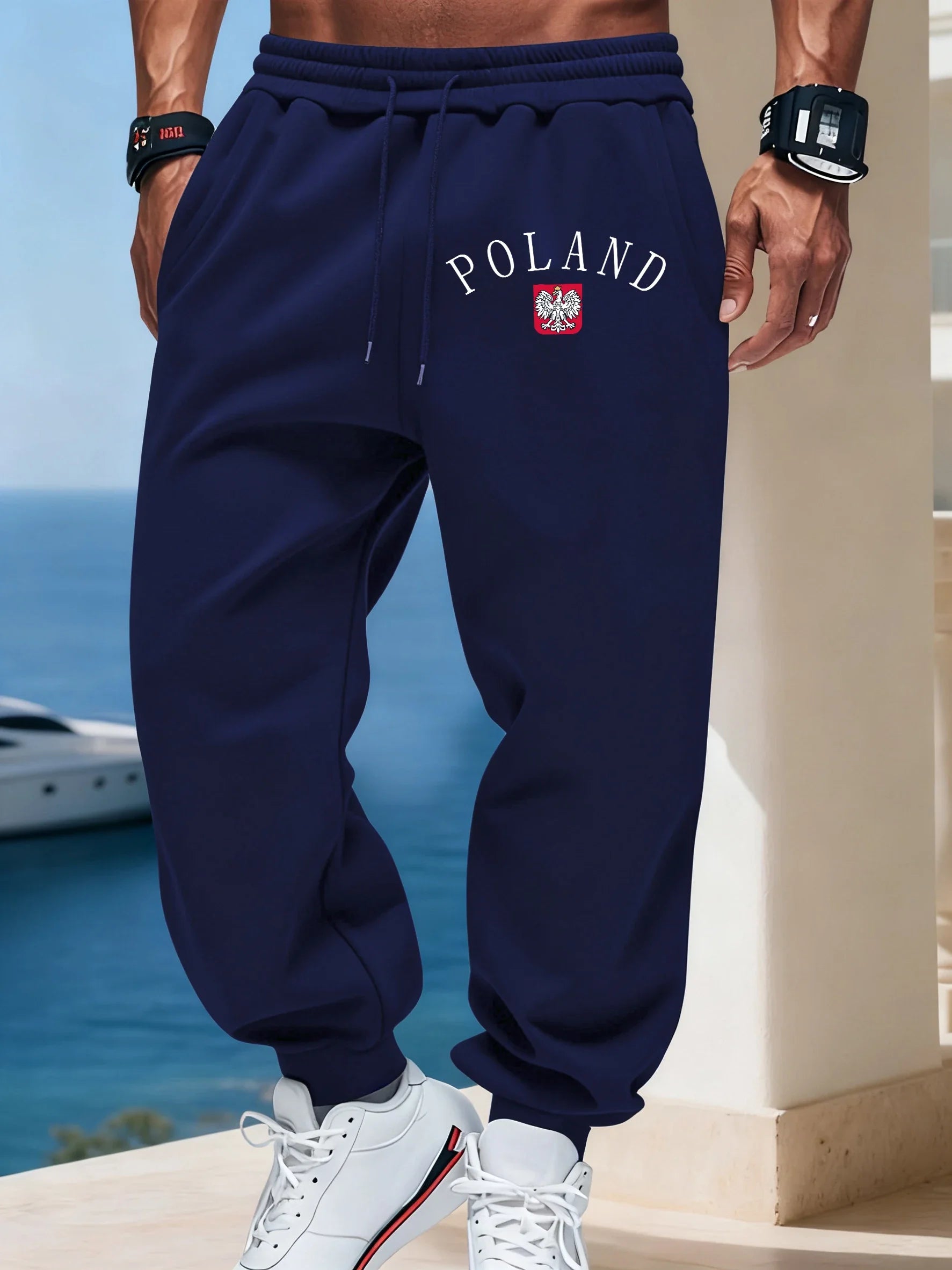 Pologne lettre imprime hommes quotidien bureau pantalon chaud automne pantalons de survêtement basique rétro Britches