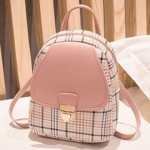 Ladies Check Lock Small Backpack One Shoulder Diagonal Handbag Coin Pu