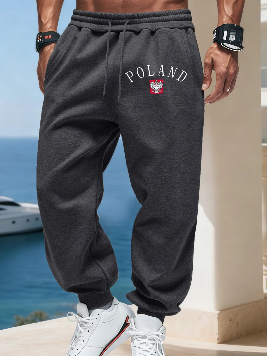 Pologne lettre imprime hommes quotidien bureau pantalon chaud automne pantalons de survêtement basique rétro Britches