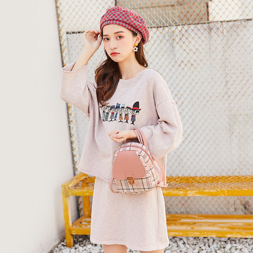 Ladies Check Lock Small Backpack One Shoulder Diagonal Handbag Coin Pu