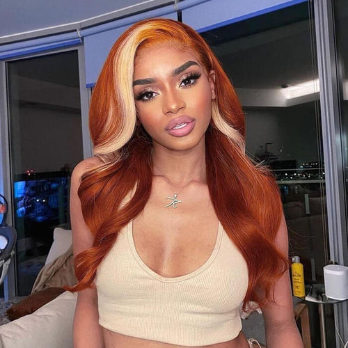 Perruque Lace Front 13x4 audacieuse avec mèches rousses (Ginger) et blondes 613 | Cheveux humains de qualité supérieure.