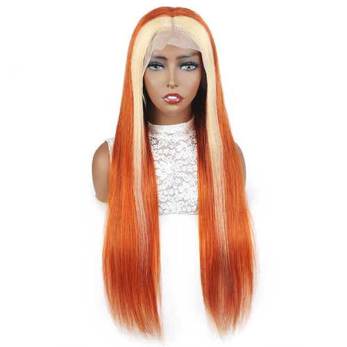 Perruque Lace Front 13x4 audacieuse avec mèches rousses (Ginger) et blondes 613 | Cheveux humains de qualité supérieure.