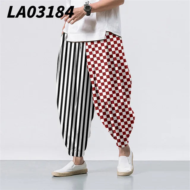 Checkerboard Printed Colorful Plaid Casual Beach Harem Pants Men Hip Hop Nine Points Trousers Jogger Sweatpants Pantalon Homme