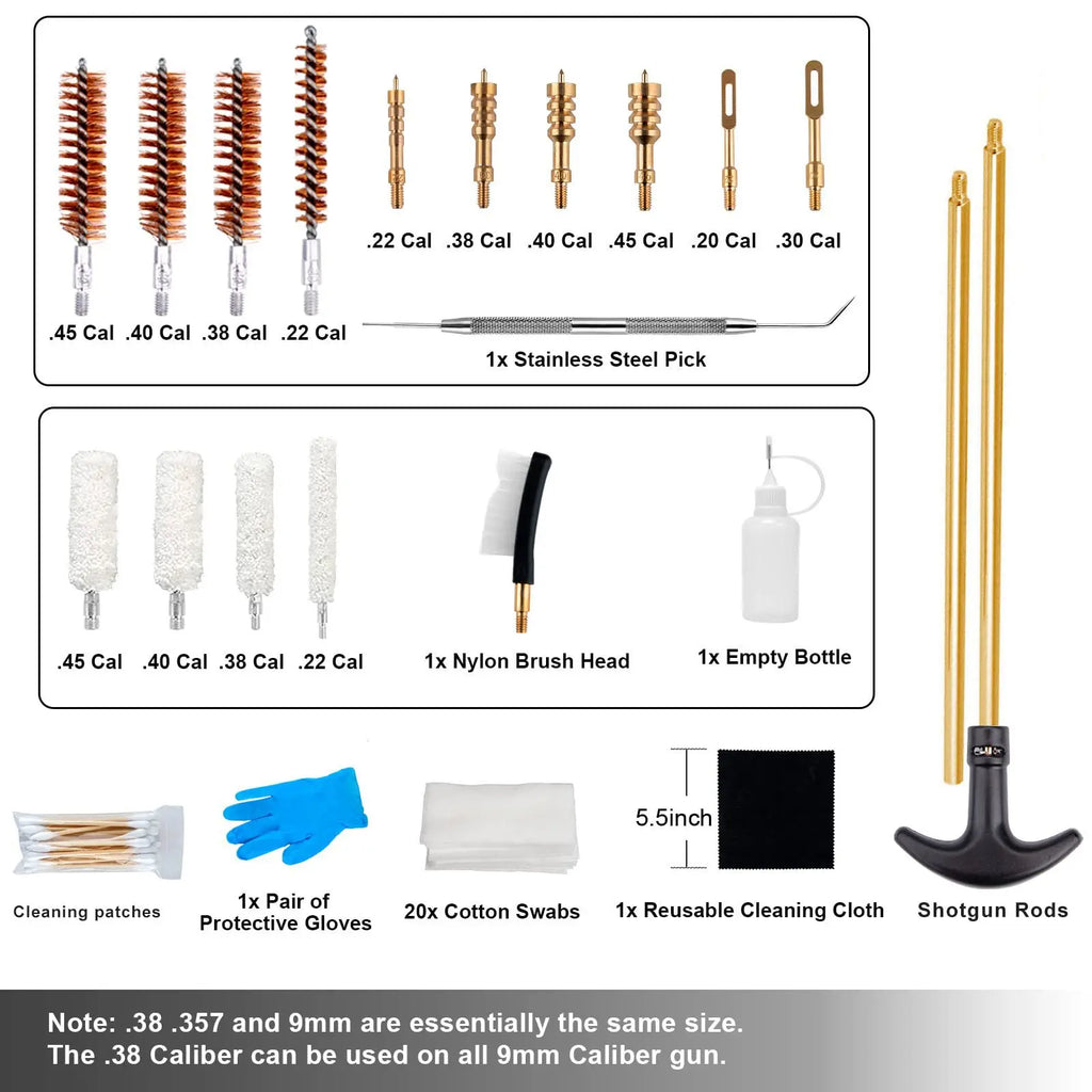 23PCS Universal Gun Cleaning Kit, Pistol Rifle Bore Brush Set for .22 .357/.38 9mm .40 .45 Caliber, Portable Cleaning Tool