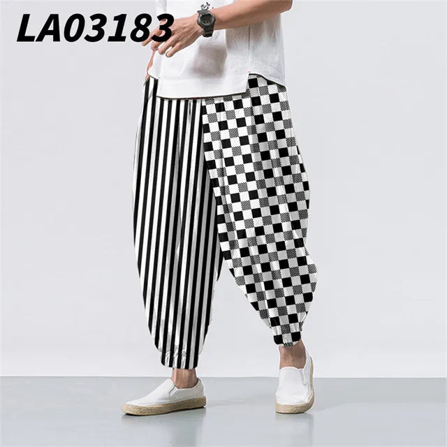 Checkerboard Printed Colorful Plaid Casual Beach Harem Pants Men Hip Hop Nine Points Trousers Jogger Sweatpants Pantalon Homme