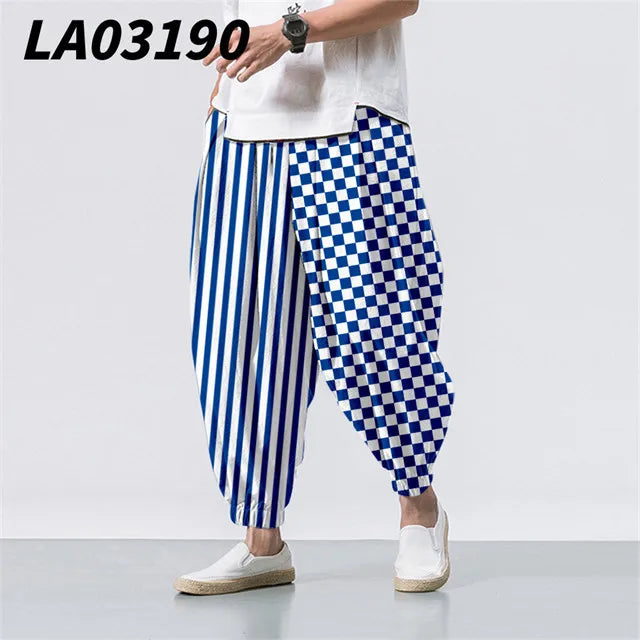 Checkerboard Printed Colorful Plaid Casual Beach Harem Pants Men Hip Hop Nine Points Trousers Jogger Sweatpants Pantalon Homme