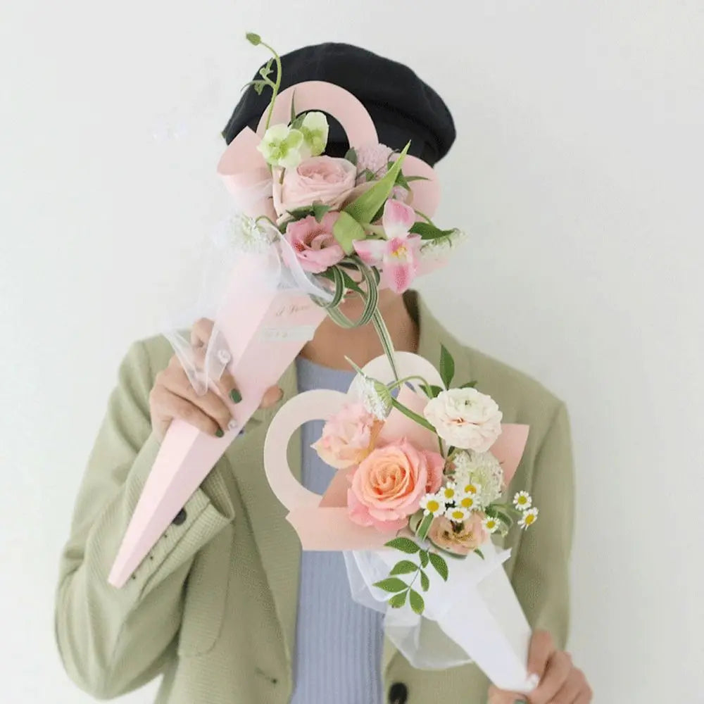 10pcs Romantic Heart Single Flower Box DIY Portable Bouquet Packaging Box Paper Rose Wrapping Gift Box Wedding Birthday Party
