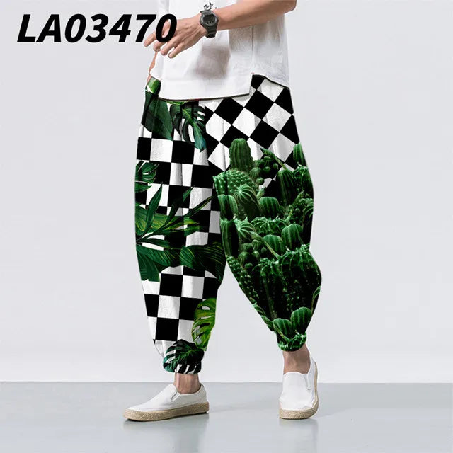Checkerboard Printed Colorful Plaid Casual Beach Harem Pants Men Hip Hop Nine Points Trousers Jogger Sweatpants Pantalon Homme