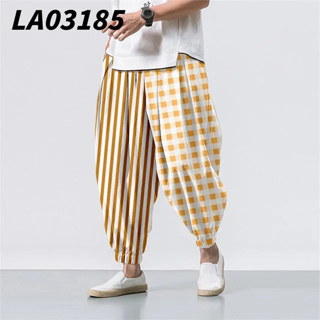 Checkerboard Printed Colorful Plaid Casual Beach Harem Pants Men Hip Hop Nine Points Trousers Jogger Sweatpants Pantalon Homme