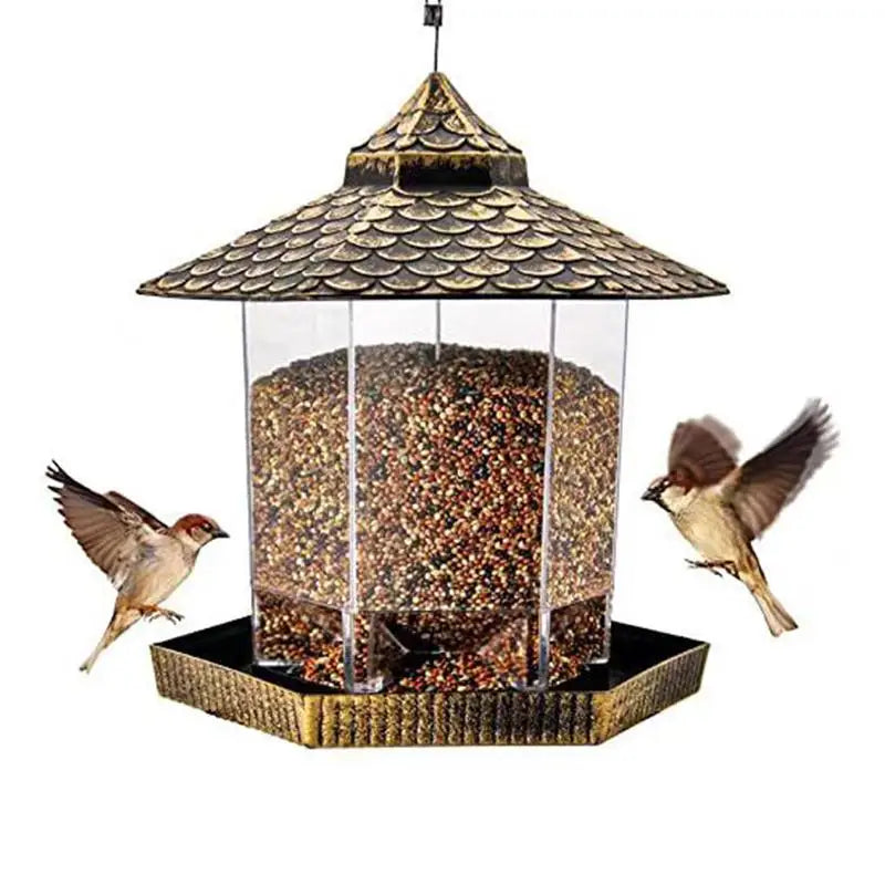 New Waterproof Garden Gazebo Hanging Wild Bird Feeder Outdoor Container With Hang Rope Pet Birds Feeding House Type Bird Feeder