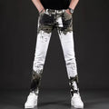 Y2K Spring New Men Beauty Printed Jeans Fashion Slim Small Feet Cargo Jean Pants Brand Quality Man Denim Trouser Pantalon Homme
