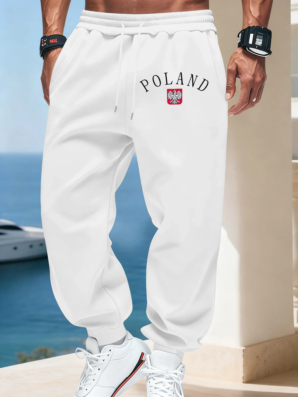 Pologne lettre imprime hommes quotidien bureau pantalon chaud automne pantalons de survêtement basique rétro Britches
