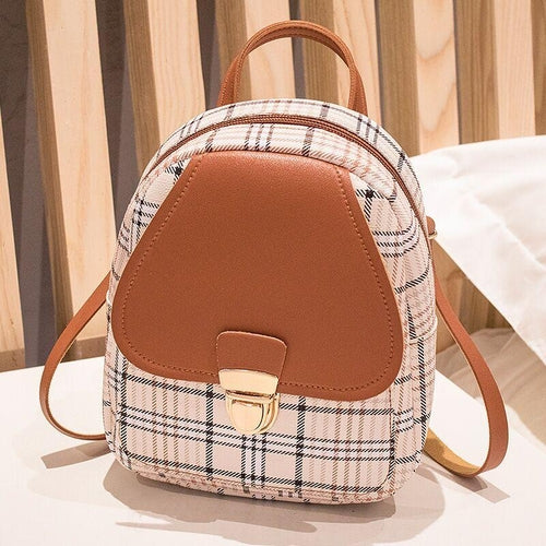 Ladies Check Lock Small Backpack One Shoulder Diagonal Handbag Coin Pu
