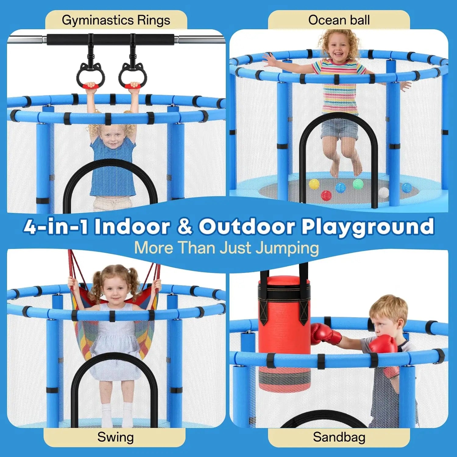 Toddler Trampoline,Trampoline for Kids with Enclosure,440lbs Capacity Toddler Trampoline Outdoor & Indoor with,Custom