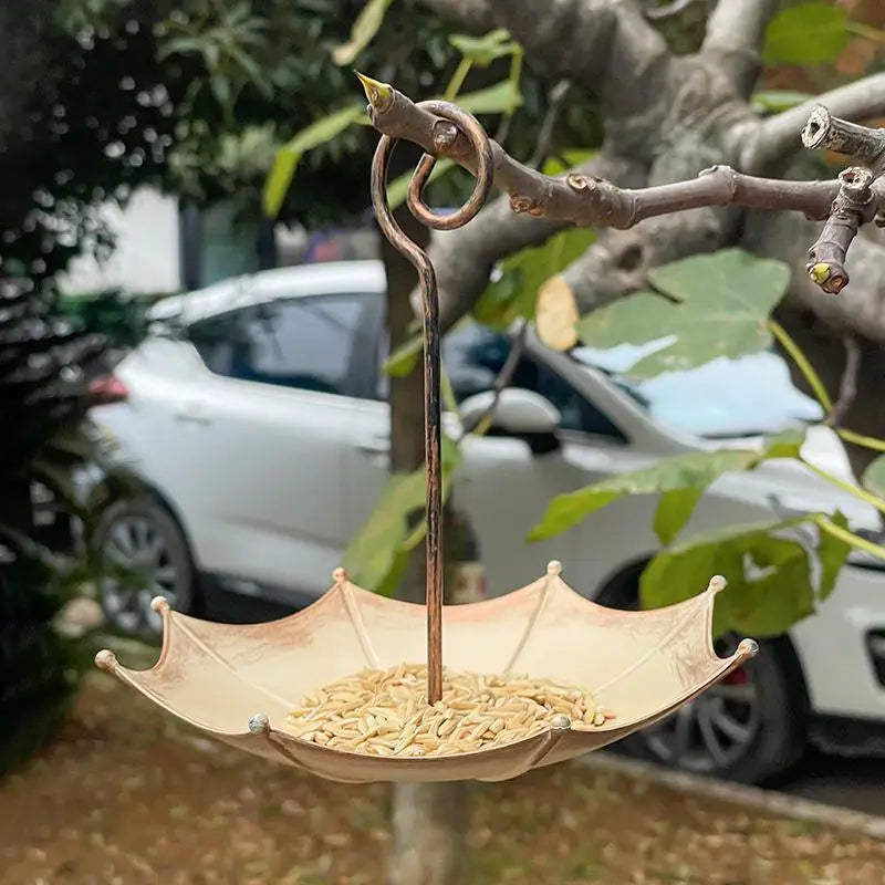 Heavy Duty Iron Hanging Bird Feeder Container Outdoor Bird Feeder With Large Tray For Garden Backyard