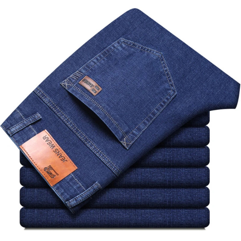 New Men Classic Jeans Homme Pantalones Hombre Soft Black Blue Denim Cargo Pants Business Casual All Match Baggy Jean Size 28-40