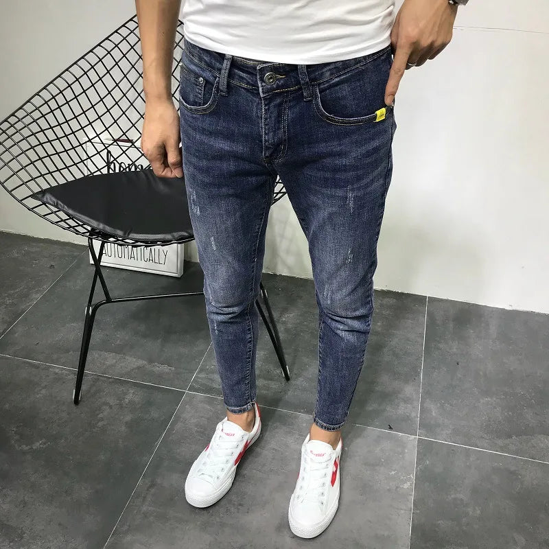 Black Patch Ripped Jeans Fashion Korean High Street Beggar Pants Knee Raw Edge Men's Spring and Autumn Pantalon Skinny Homme