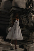Glitter Mini Wedding Dresses for Woman Bride Strapless Pleat Above Knee Robe De Mariée Customization
