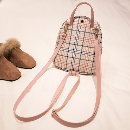Ladies Check Lock Small Backpack One Shoulder Diagonal Handbag Coin Pu