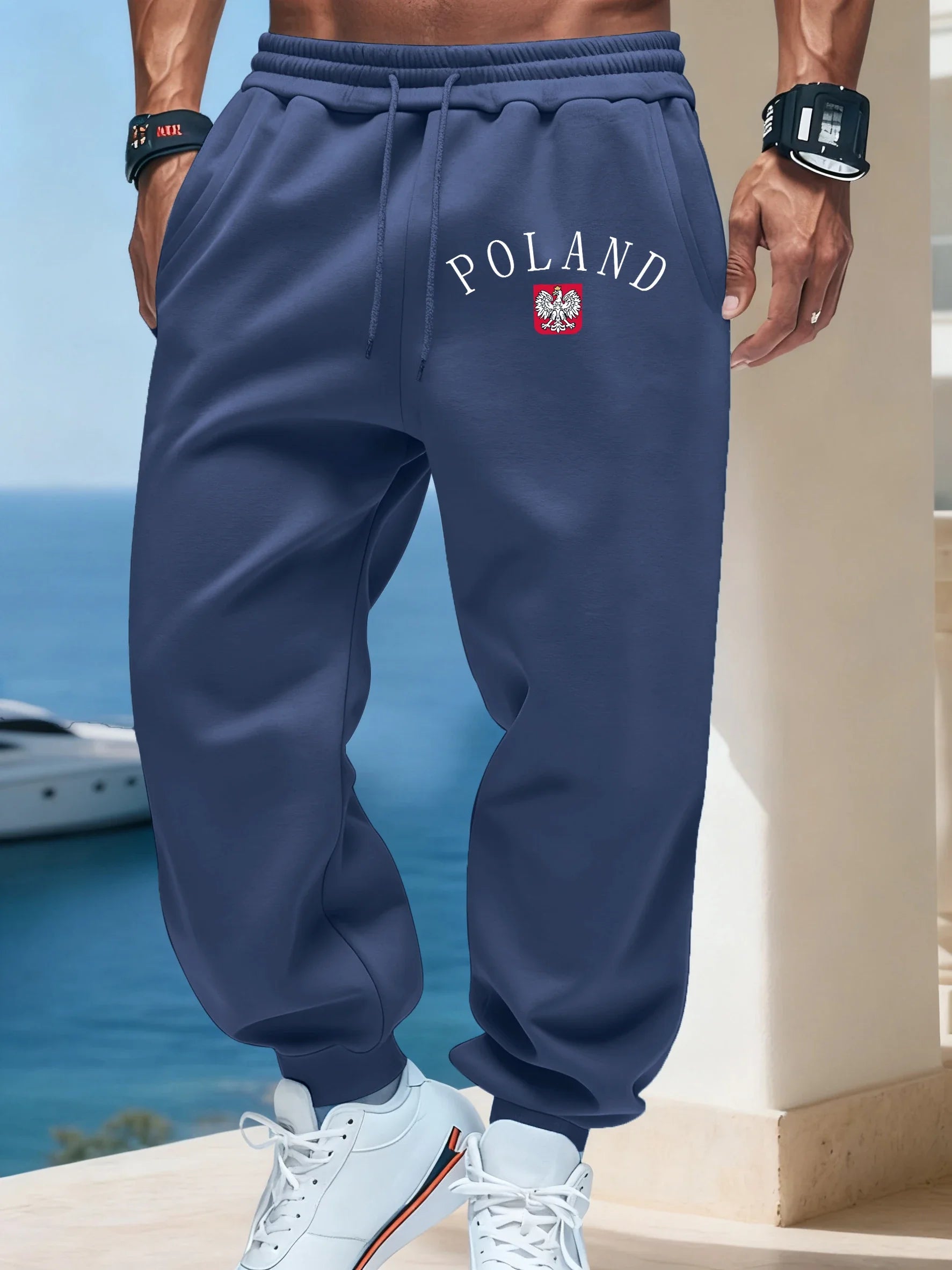 Pologne lettre imprime hommes quotidien bureau pantalon chaud automne pantalons de survêtement basique rétro Britches