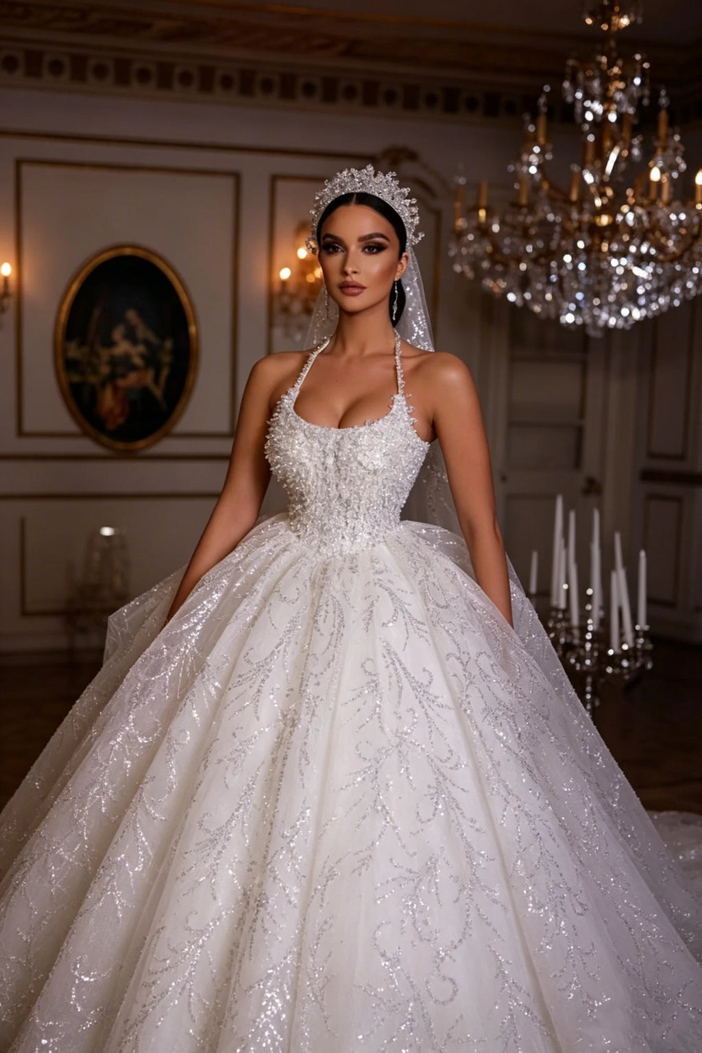 2026 Customized Luxury Sexy Strap Wedding Dress Off Shoulder Beaded A-line Prom Dresses Sparkling Royal Tulle Bride Dress