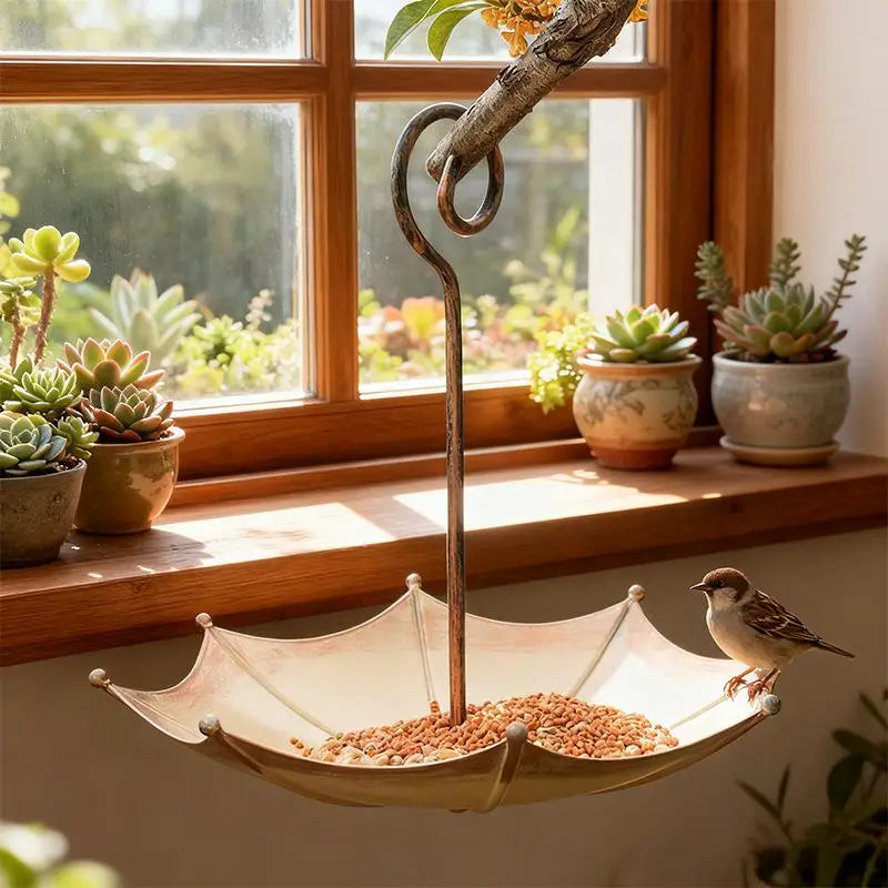 Heavy Duty Iron Hanging Bird Feeder Container Outdoor Bird Feeder With Large Tray For Garden Backyard