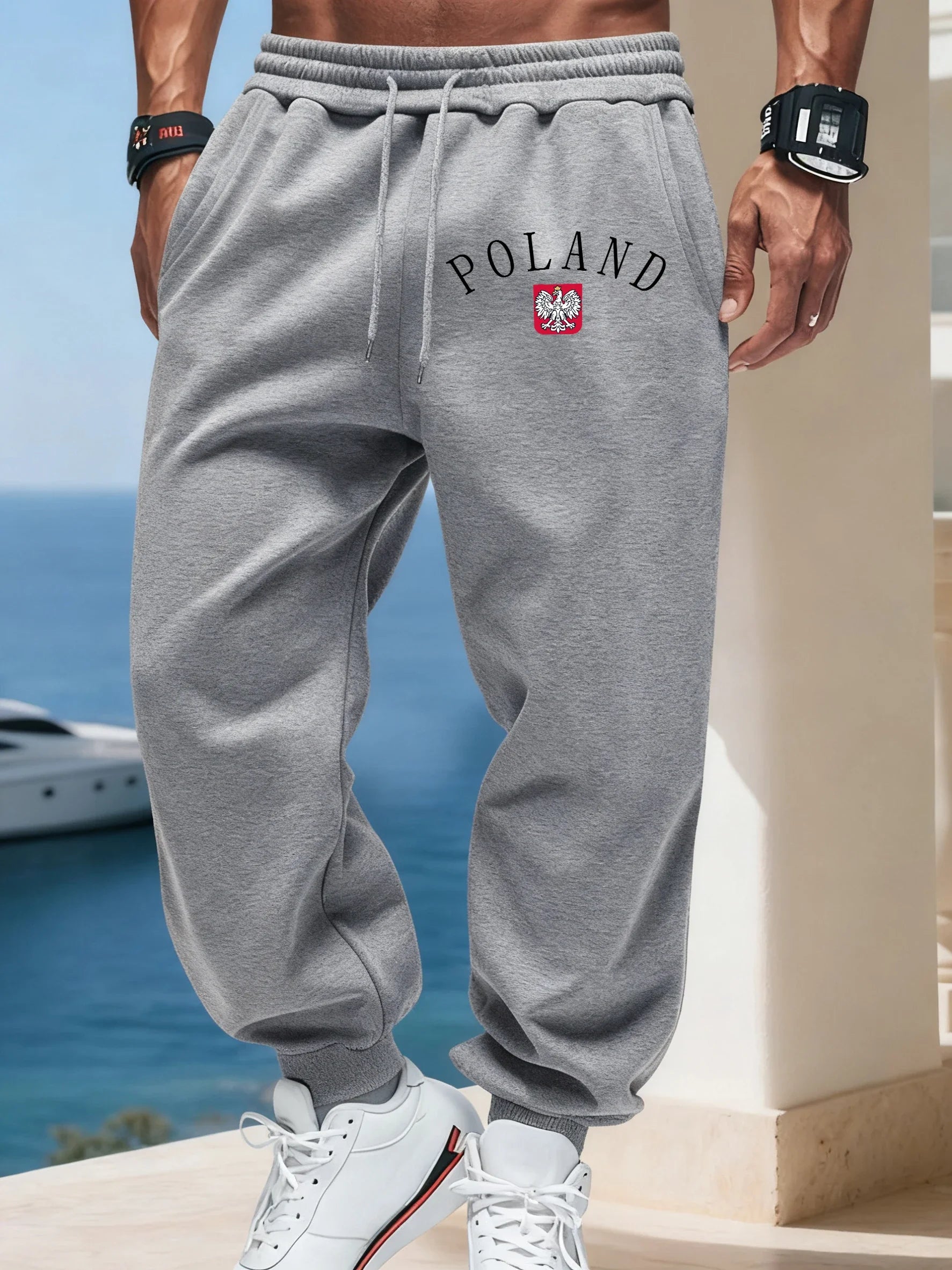 Pologne lettre imprime hommes quotidien bureau pantalon chaud automne pantalons de survêtement basique rétro Britches