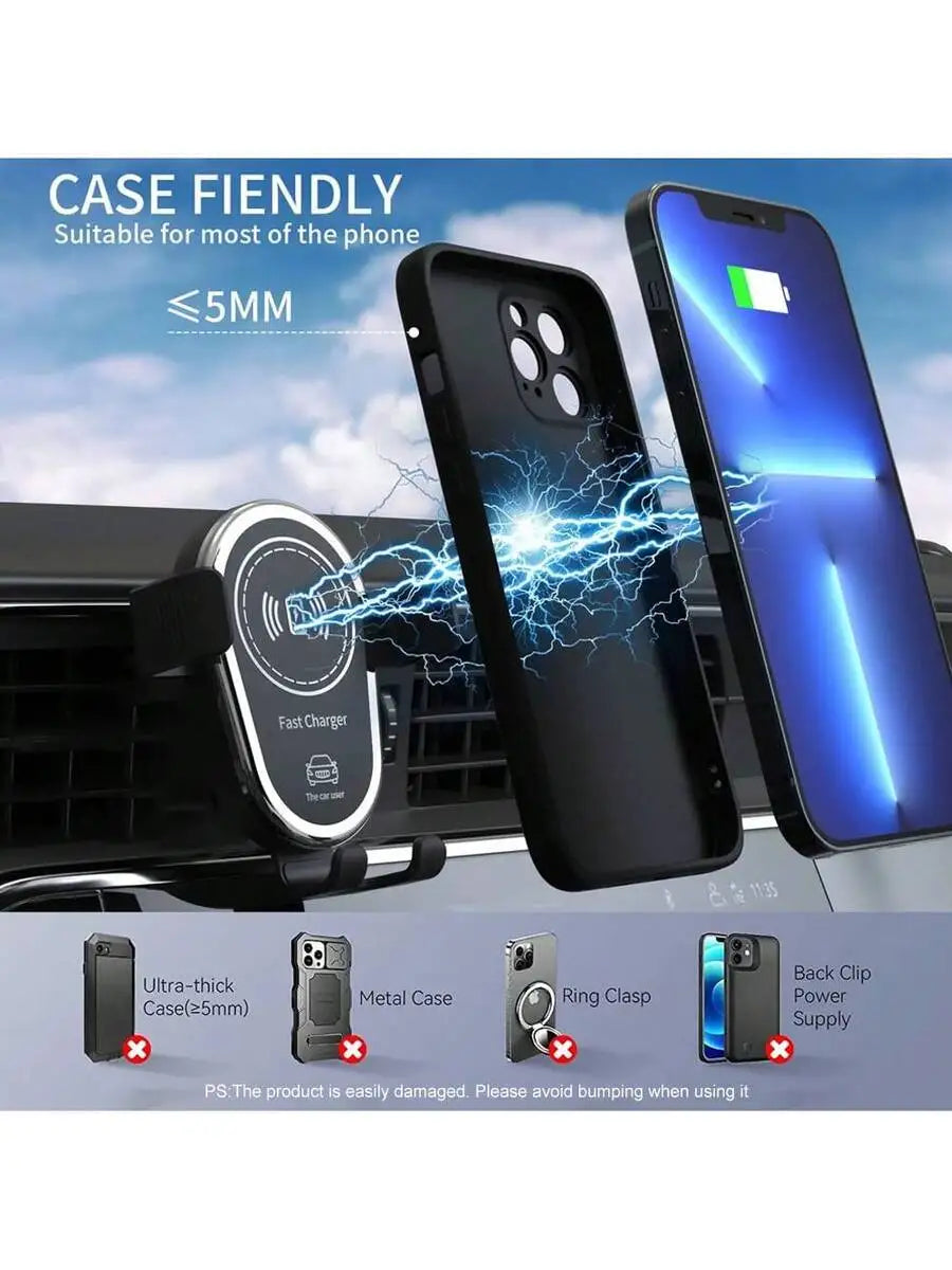 15W Wireless Car Charger With Gravity Induction Holder For iPhone Galaxy Fast Charging