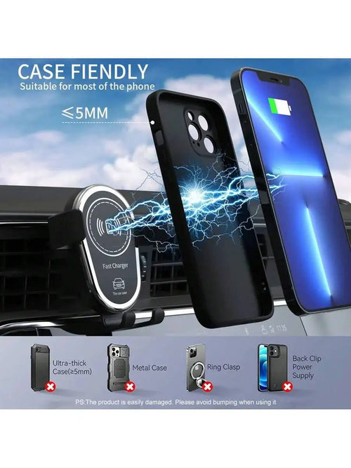 15W Wireless Car Charger With Gravity Induction Holder For iPhone Galaxy Fast Charging