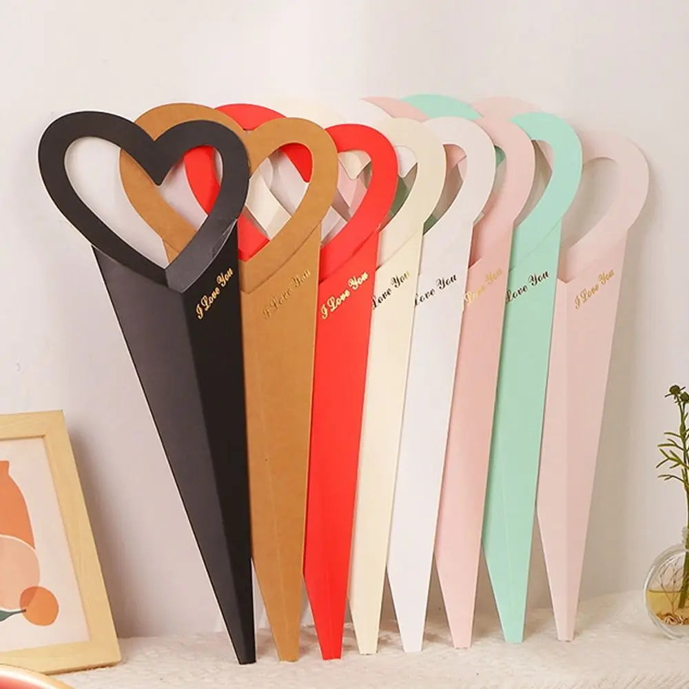 10pcs Romantic Heart Single Flower Box DIY Portable Bouquet Packaging Box Paper Rose Wrapping Gift Box Wedding Birthday Party