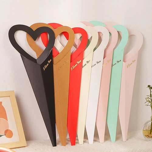10pcs Romantic Heart Single Flower Box DIY Portable Bouquet Packaging Box Paper Rose Wrapping Gift Box Wedding Birthday Party