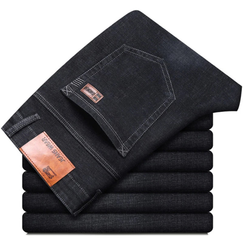 New Men Classic Jeans Homme Pantalones Hombre Soft Black Blue Denim Cargo Pants Business Casual All Match Baggy Jean Size 28-40