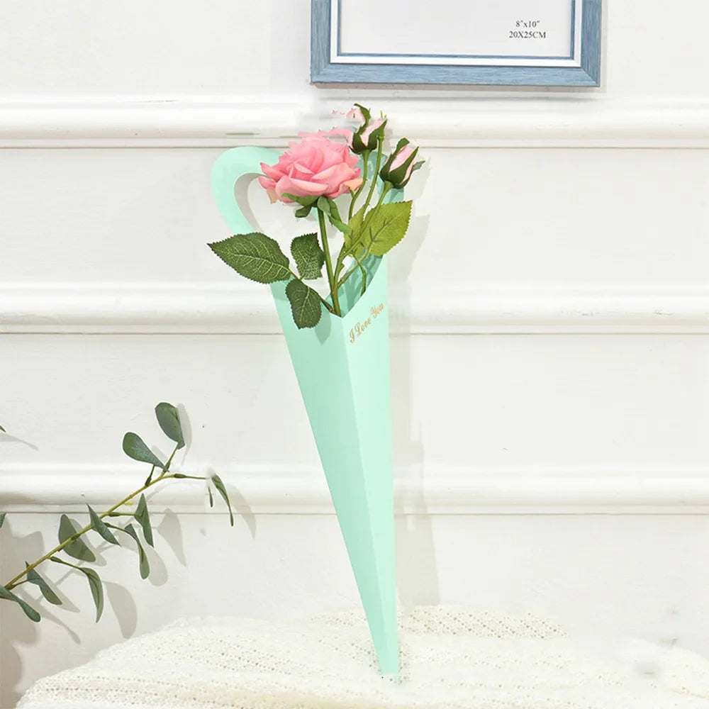 10pcs Romantic Heart Single Flower Box DIY Portable Bouquet Packaging Box Paper Rose Wrapping Gift Box Wedding Birthday Party