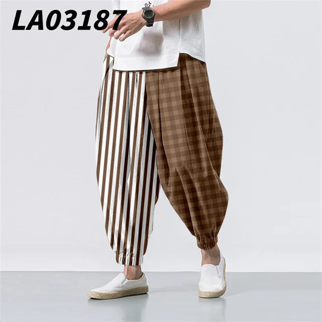 Checkerboard Printed Colorful Plaid Casual Beach Harem Pants Men Hip Hop Nine Points Trousers Jogger Sweatpants Pantalon Homme