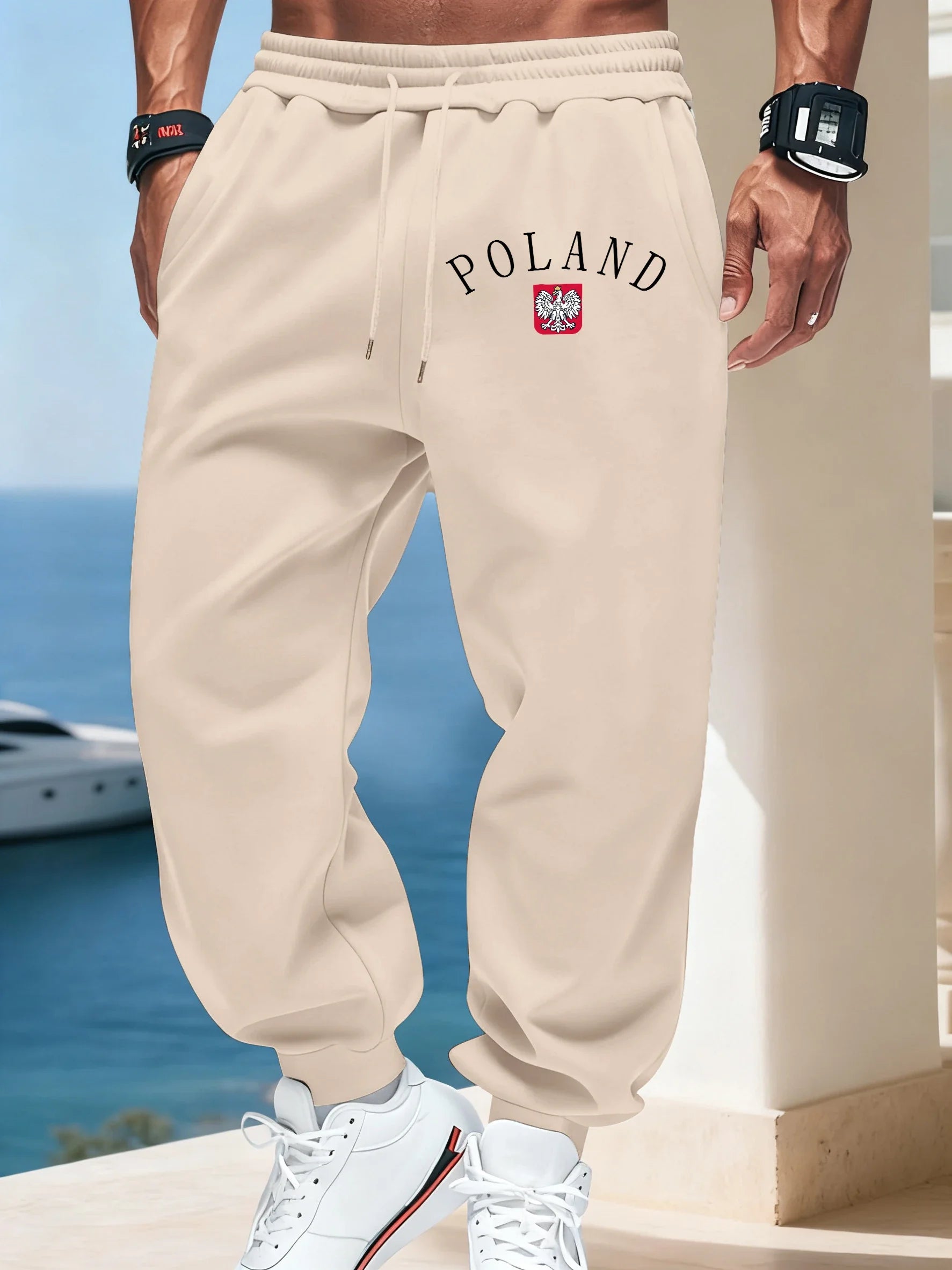 Pologne lettre imprime hommes quotidien bureau pantalon chaud automne pantalons de survêtement basique rétro Britches