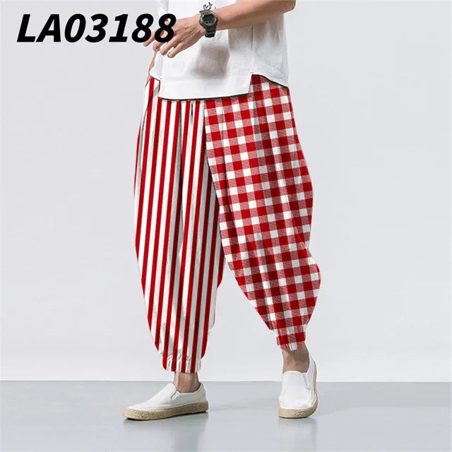 Checkerboard Printed Colorful Plaid Casual Beach Harem Pants Men Hip Hop Nine Points Trousers Jogger Sweatpants Pantalon Homme