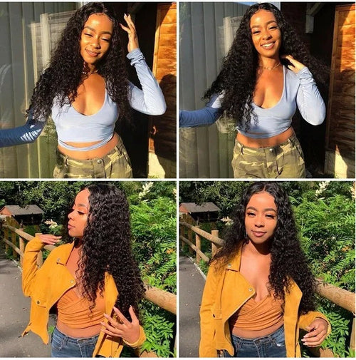 AA Hair Front Wig Womens Brazilian Human Long Curly Lace Wavy Hair
