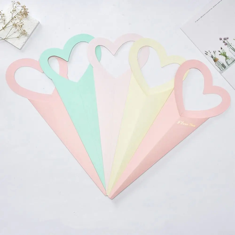 10pcs Romantic Heart Single Flower Box DIY Portable Bouquet Packaging Box Paper Rose Wrapping Gift Box Wedding Birthday Party