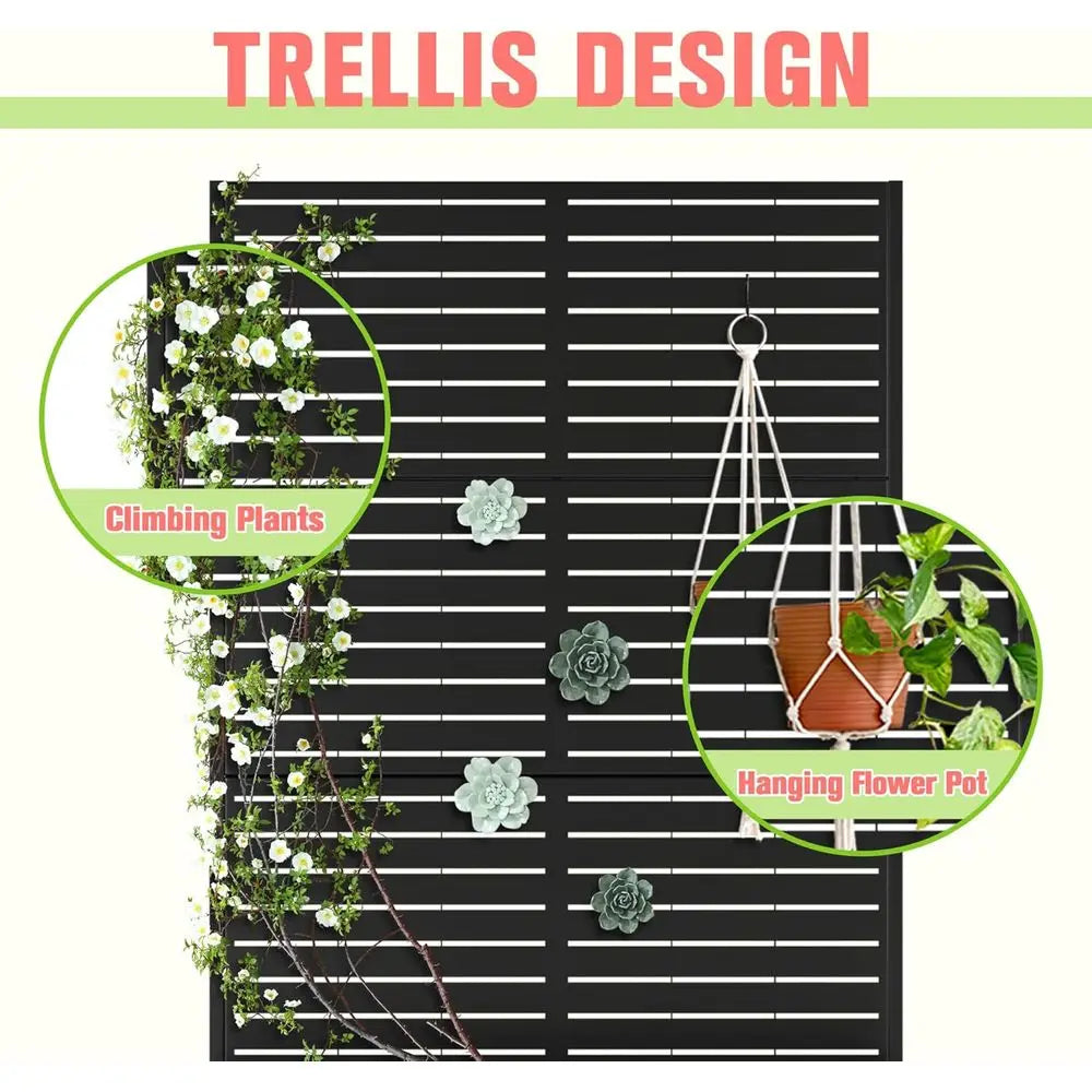Black 47L x 17W x 71H Metal Planter with Trellis, Drainage, and Privacy Screen for Climbing Plants