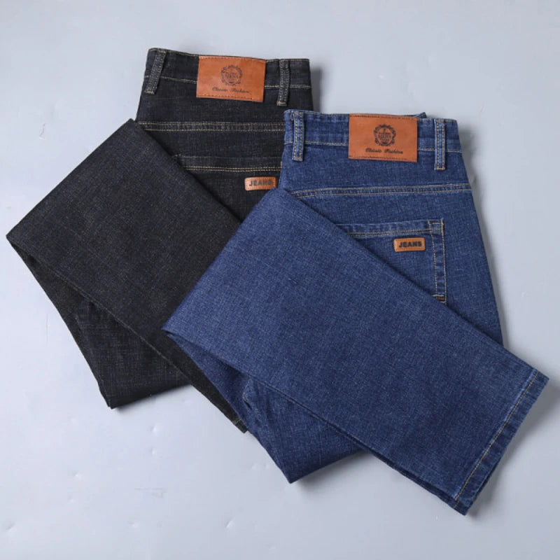 New Men Classic Jeans Homme Pantalones Hombre Soft Black Blue Denim Cargo Pants Business Casual All Match Baggy Jean Size 28-40