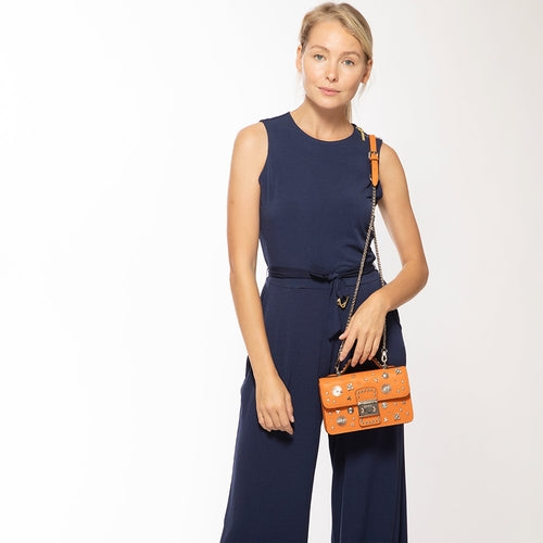 Studded Small Leather Crossbody Bag Orange Purse Cute Handbag  Women's