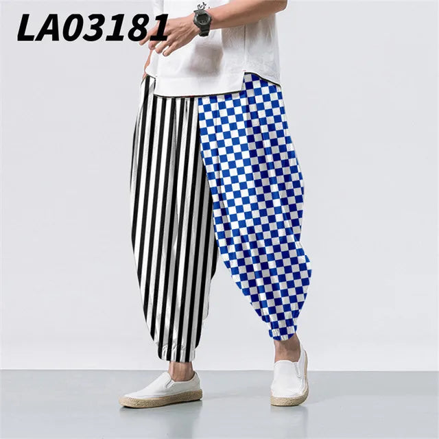 Checkerboard Printed Colorful Plaid Casual Beach Harem Pants Men Hip Hop Nine Points Trousers Jogger Sweatpants Pantalon Homme
