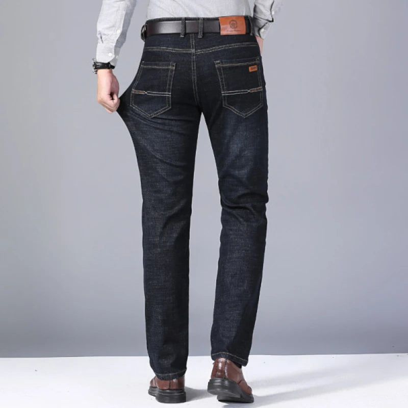 New Men Classic Jeans Homme Pantalones Hombre Soft Black Blue Denim Cargo Pants Business Casual All Match Baggy Jean Size 28-40