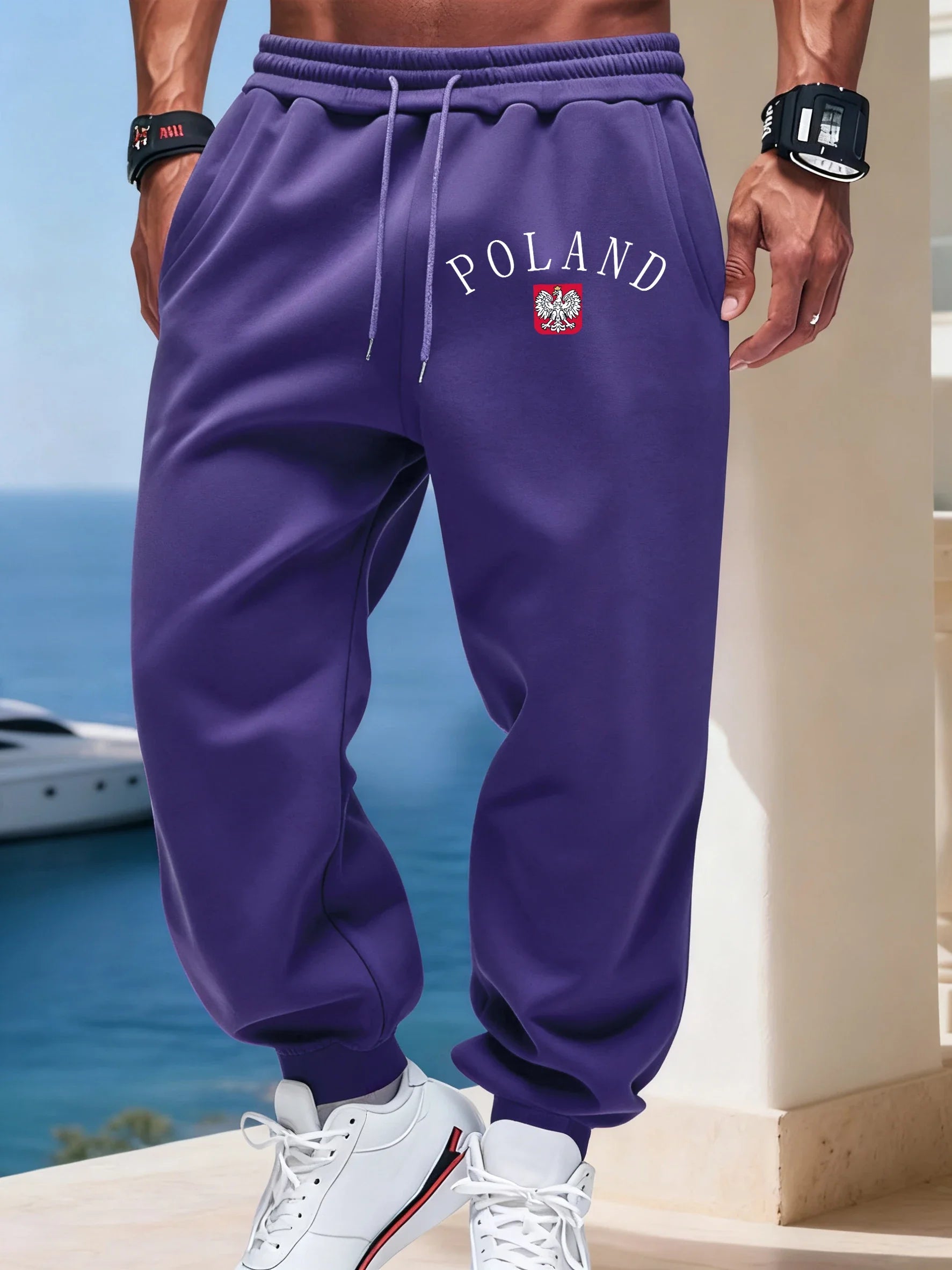 Pologne lettre imprime hommes quotidien bureau pantalon chaud automne pantalons de survêtement basique rétro Britches