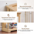 Dual Glass Door Display Cabinets with 3-Color LED Motion-Sensor Light, Natural Wood Finish