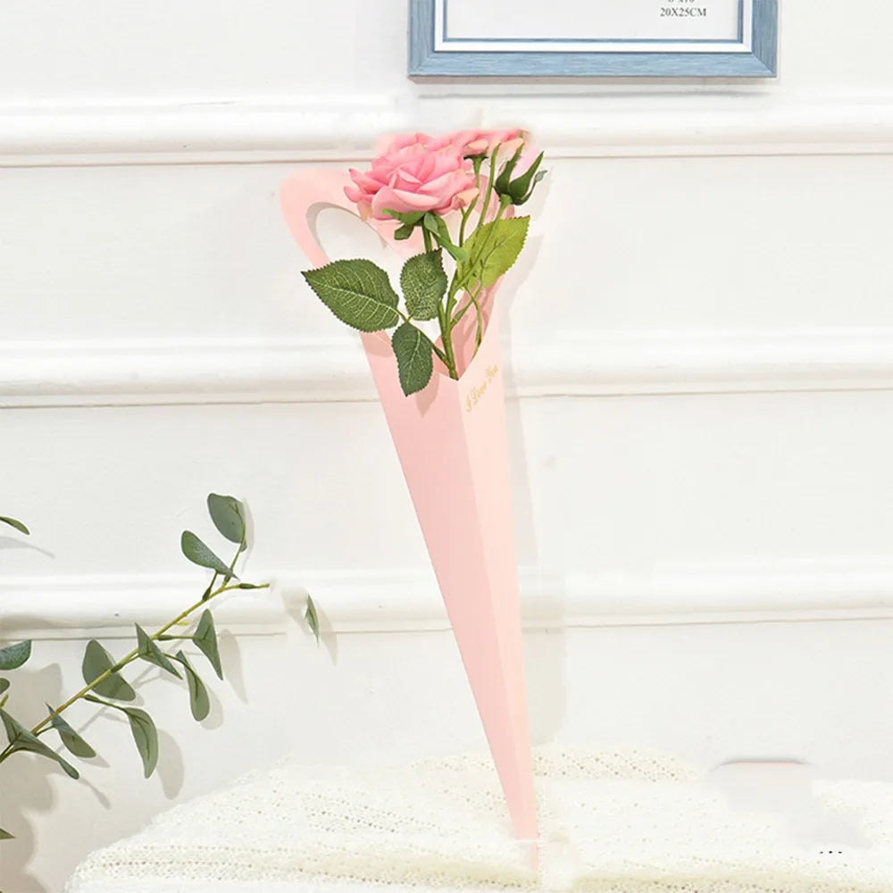 10pcs Romantic Heart Single Flower Box DIY Portable Bouquet Packaging Box Paper Rose Wrapping Gift Box Wedding Birthday Party