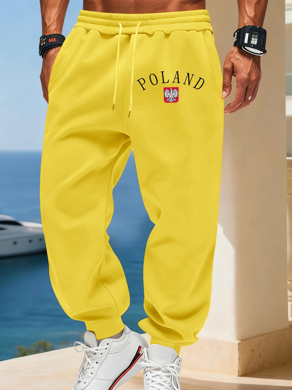 Pologne lettre imprime hommes quotidien bureau pantalon chaud automne pantalons de survêtement basique rétro Britches